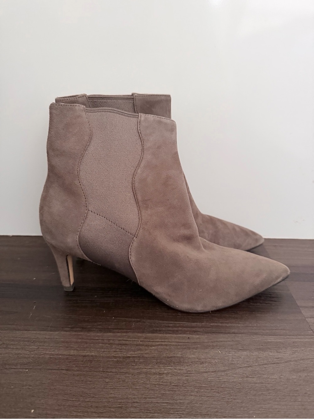 Cole Haan Taupe Suede Pointed-Toe Ankle Booties